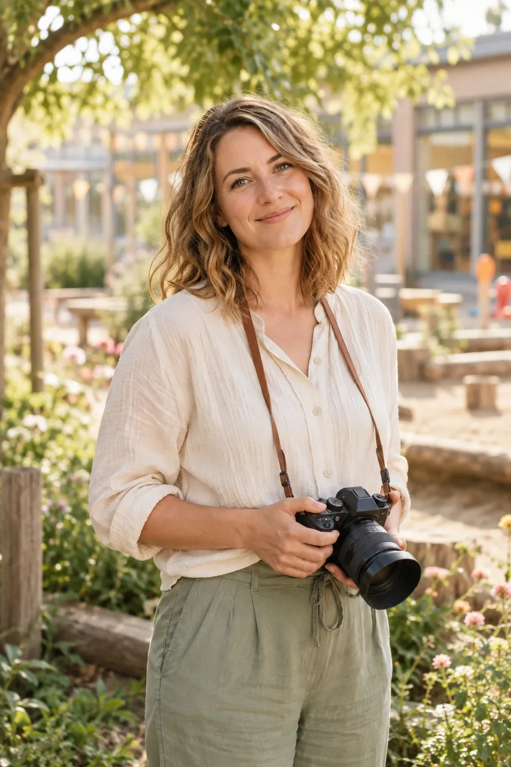 Photographer with her camera outdoors
